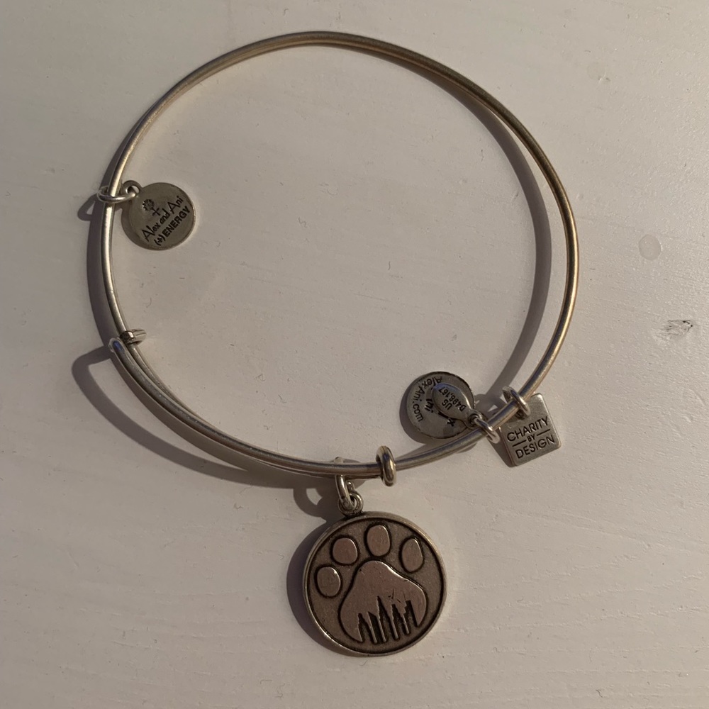 Silver Alex and Ani dog paw bracelet.
